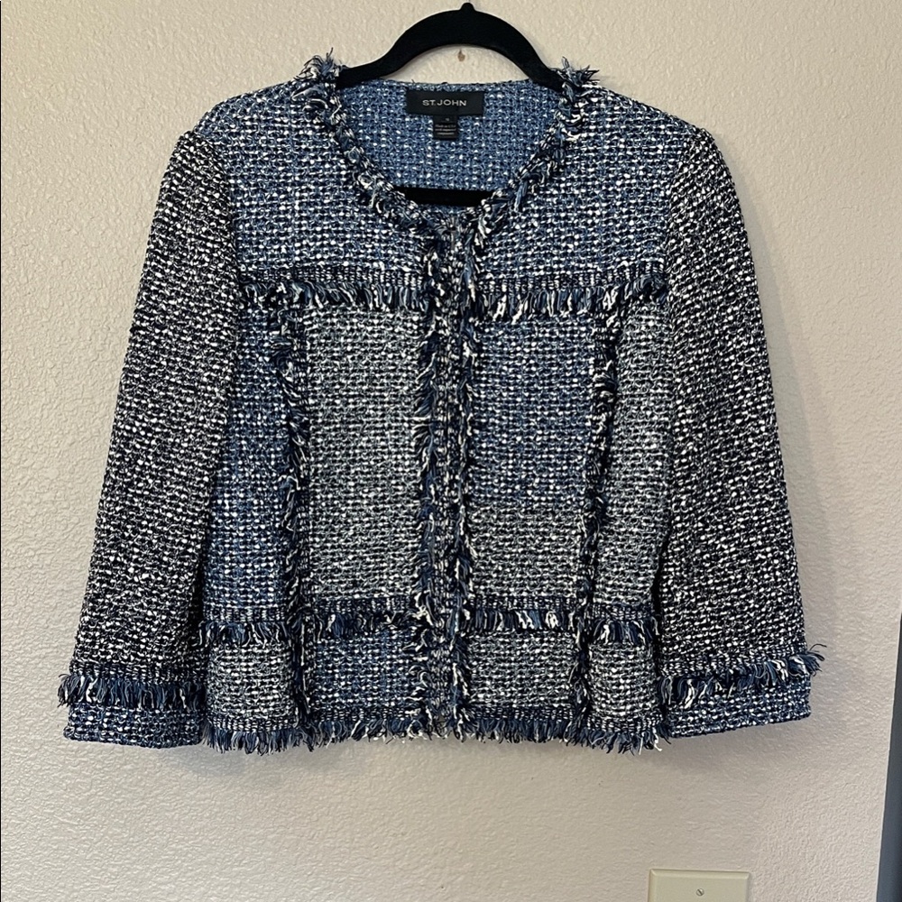 St. John Blue, Black and White Tweed Jacket